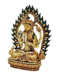 [chenrezig], Buddhist Miniature Statue, [partly Gold Plated Finish], [thangka Color Finish], [hand Painted Face]