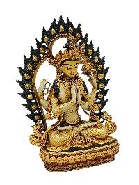 [chenrezig], Buddhist Miniature Statue, [partly Gold Plated Finish], [thangka Color Finish], [hand Painted Face]