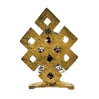 thumb1-Buddhist Metal Prayer Wheel Table Top, OMPH Mantra With Stone Setting And Endless Knot Design