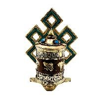 thumb2-Buddhist Metal Prayer Wheel Table Top, OMPH Mantra With Stone Setting And Endless Knot Design