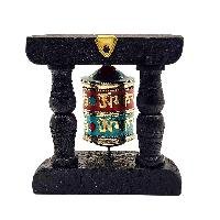 thumb1-Handmade Buddhist Wall Prayer Wheel With Mantra Inside, Stone Setting, OMPH, Wall Mountable