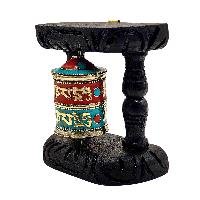 thumb2-Handmade Buddhist Wall Prayer Wheel With Mantra Inside, Stone Setting, OMPH, Wall Mountable