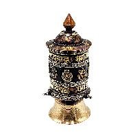 thumb1-Buddhist Metal Prayer Wheel Table Top, OMPH Mantra With Ashtamangala Symbols