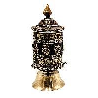 thumb2-Buddhist Metal Prayer Wheel Table Top, OMPH Mantra With Ashtamangala Symbols