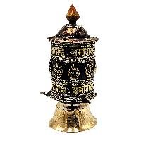 thumb3-Buddhist Metal Prayer Wheel Table Top, OMPH Mantra With Ashtamangala Symbols