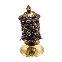 thumb1-Buddhist Metal Prayer Wheel Table Top, OMPH Mantra With Ashtamangala Symbols