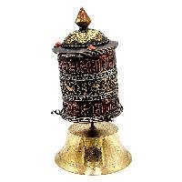thumb2-Buddhist Metal Prayer Wheel Table Top, OMPH Mantra With Ashtamangala Symbols