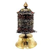thumb3-Buddhist Metal Prayer Wheel Table Top, OMPH Mantra With Ashtamangala Symbols