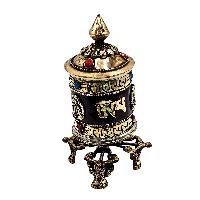 thumb1-Buddhist Metal Prayer Wheel Table Top, OMPH Mantra With Pancha Buddha Design