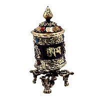 thumb2-Buddhist Metal Prayer Wheel Table Top, OMPH Mantra With Pancha Buddha Design