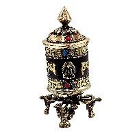thumb3-Buddhist Metal Prayer Wheel Table Top, OMPH Mantra With Pancha Buddha Design