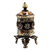 thumb2-Buddhist Metal Prayer Wheel Table Top, OMPH Mantra With Ashtamangala Symbols