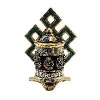 thumb2-Buddhist Metal Prayer Wheel Table Top, OMPH Mantra With Endless Knot And Ashtamangala Symbols