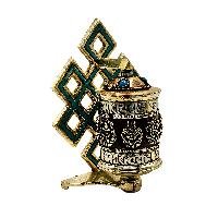 thumb3-Buddhist Metal Prayer Wheel Table Top, OMPH Mantra With Endless Knot And Ashtamangala Symbols