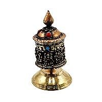 thumb1-Buddhist Metal Prayer Wheel Table Top, OMPH Mantra With Ashtamangala Symbols