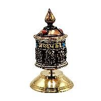 thumb2-Buddhist Metal Prayer Wheel Table Top, OMPH Mantra With Ashtamangala Symbols