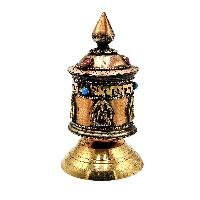 thumb2-Buddhist Metal Prayer Wheel Table Top, OMPH Mantra With Pancha Buddha Design