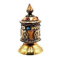 thumb3-Buddhist Metal Prayer Wheel Table Top, OMPH Mantra With Pancha Buddha Design