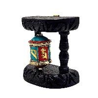 thumb2-Handmade Buddhist Wall Prayer Wheel With Mantra Inside, Stone Setting, OMPH, Wall Mountable
