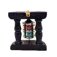 thumb1-Handmade Buddhist Wall Prayer Wheel With Mantra Inside, Stone Setting, OMPH, Wall Mountable