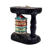 thumb2-Handmade Buddhist Wall Prayer Wheel With Mantra Inside, Stone Setting, OMPH, Wall Mountable