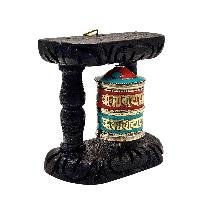 thumb3-Handmade Buddhist Wall Prayer Wheel With Mantra Inside, Stone Setting, OMPH, Wall Mountable