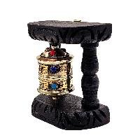 thumb2-Handmade Buddhist Wall Prayer Wheel With Mantra Inside, Stone Setting, OMPH, Wall Mountable
