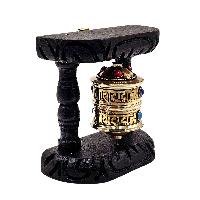 thumb3-Handmade Buddhist Wall Prayer Wheel With Mantra Inside, Stone Setting, OMPH, Wall Mountable