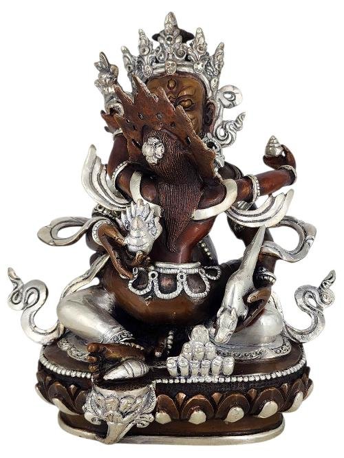 This 21cm tall Green Jambhala Prosperity Deity Shakti Yab Yum Statue Copper With Silver And Chocolate Oxidized Finish (Product Code: HMS37230) weighs 2.35kg and is available at an offer price of US$112.5.