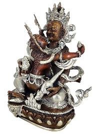 Green Jambhala Prosperity Deity Shakti Yab Yum Statue Copper With Silver And Chocolate Oxidized Finish