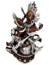 Green Jambhala Prosperity Deity Shakti Yab Yum Statue Copper With Silver And Chocolate Oxidized Finish