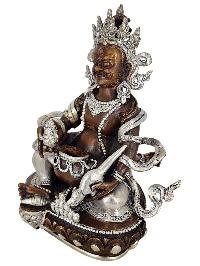 Green Jambhala Prosperity Deity Shakti Yab Yum Statue Copper With Silver And Chocolate Oxidized Finish