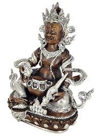 Green Jambhala Prosperity Deity Shakti Yab Yum Statue Copper With Silver And Chocolate Oxidized Finish