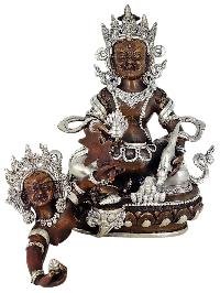 Green Jambhala Prosperity Deity Shakti Yab Yum Statue Copper With Silver And Chocolate Oxidized Finish