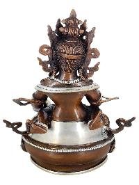 Green Jambhala Prosperity Deity Shakti Yab Yum Statue Copper With Silver And Chocolate Oxidized Finish