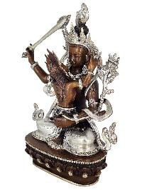 Manjushri Wisdom Bodhisattva Shakti Yab Yum Statue Copper With Silver And Chocolate Oxidized Finish