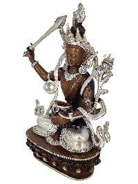 Manjushri Wisdom Bodhisattva Shakti Yab Yum Statue Copper With Silver And Chocolate Oxidized Finish