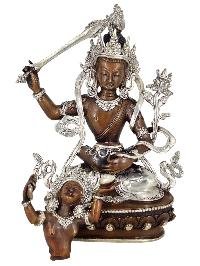 Manjushri Wisdom Bodhisattva Shakti Yab Yum Statue Copper With Silver And Chocolate Oxidized Finish