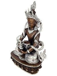 Aparimita Long Life Buddha Shakti Yab Yum Statue Copper With Silver And Chocolate Oxidized Finish