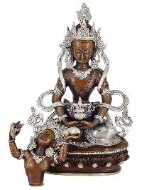 Aparimita Long Life Buddha Shakti Yab Yum Statue Copper With Silver And Chocolate Oxidized Finish
