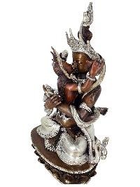 Vajradhara Primordial Buddha Shakti Yab Yum Statue Copper With Silver And Chocolate Oxidized Finish