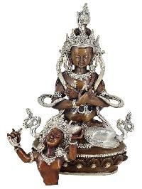 Vajradhara Primordial Buddha Shakti Yab Yum Statue Copper With Silver And Chocolate Oxidized Finish