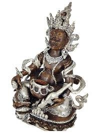 Yellow Jambhala Wealth Deity Shakti Yab Yum Statue Copper With Silver And Chocolate Oxidized Finish