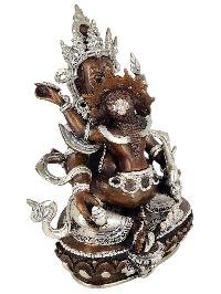 Yellow Jambhala Wealth Deity Shakti Yab Yum Statue Copper With Silver And Chocolate Oxidized Finish