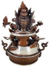 Yellow Jambhala Wealth Deity Shakti Yab Yum Statue Copper With Silver And Chocolate Oxidized Finish