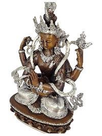 Chenrezig Compassion Buddha Shakti Yab Yum Statue Copper With Silver And Chocolate Oxidized Finish