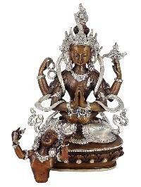 Chenrezig Compassion Buddha Shakti Yab Yum Statue Copper With Silver And Chocolate Oxidized Finish