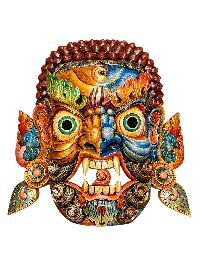 Handmade Wooden Mask, [bhairav], [mahakala] Tibetan Style With [traditional Color], [poplar Wood]