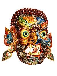 Handmade Wooden Mask, [bhairav], [mahakala] Tibetan Style With [traditional Color], [poplar Wood]