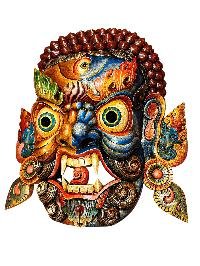Handmade Wooden Mask, [bhairav], [mahakala] Tibetan Style With [traditional Color], [poplar Wood]